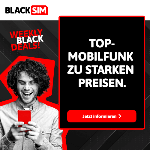 BLACKSIM | monatlich kündbar | 5G-Netz | 1&1-Netz (Telefonica & Vodafone) | Allnet-Flat | VoLTE & WLAN Call